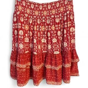 NWT Cynthia Rowley Red Floral Tiered Mini Skirt - Size M/L
